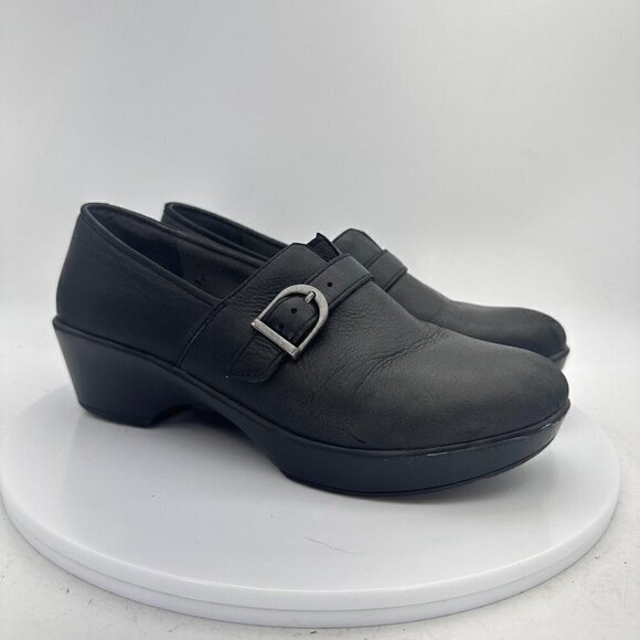 Dansko Jane Women Size 7 Black Leather Buckle Slip On Clog Shoes 9708020202 - Picture 4 of 13